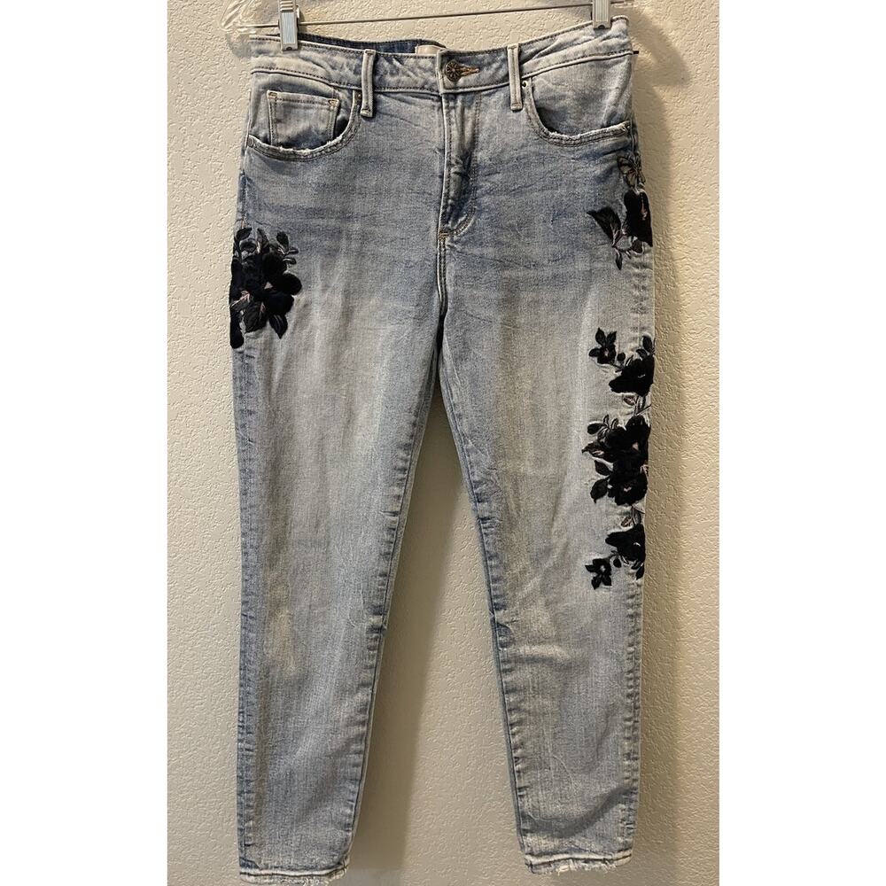 DRIFTWOOD Gizelle Embroidered Girlfriend Flowers Light Wash Jeans W 27 Ankle